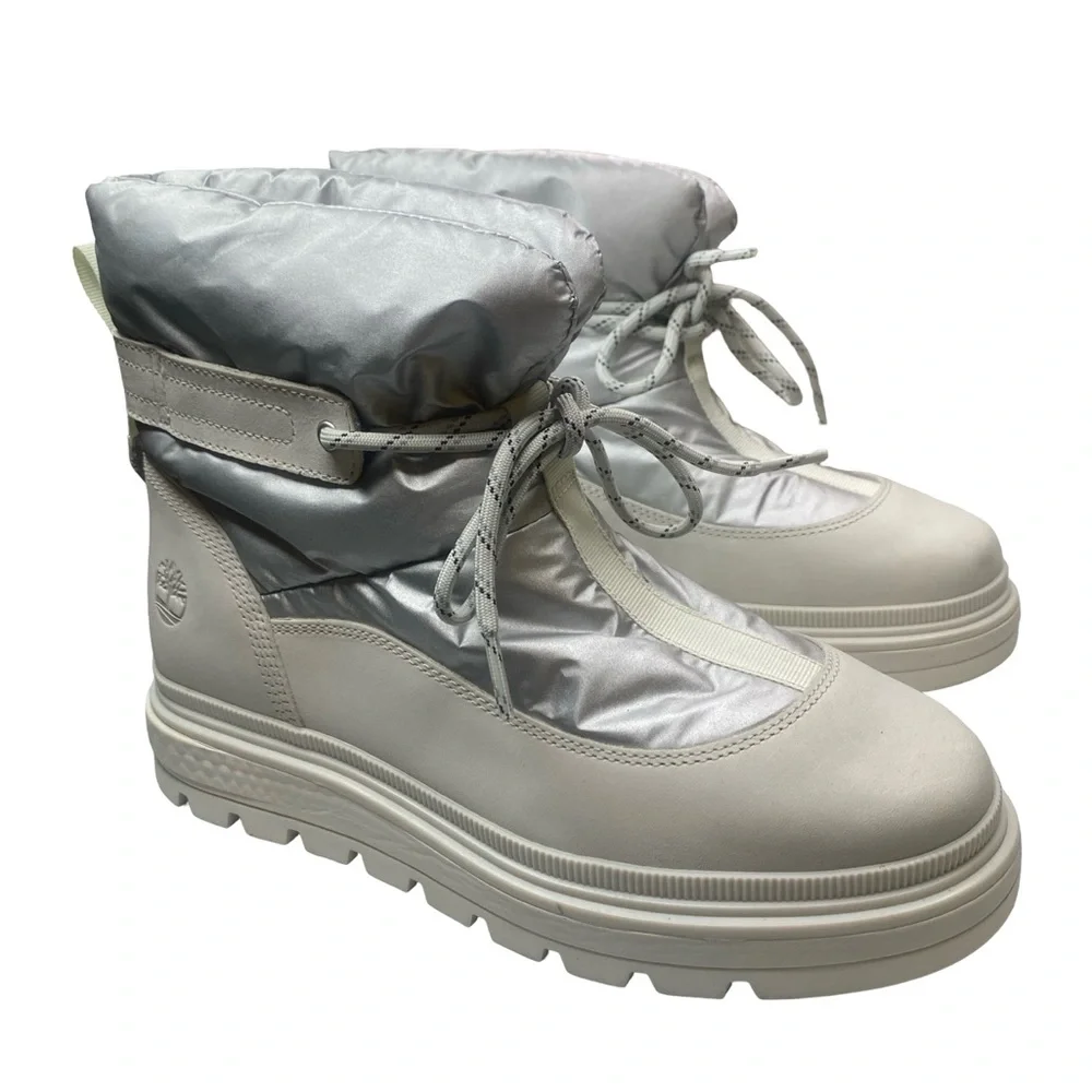 Timberland Women's Ray City White Silver Puffer Boots Size